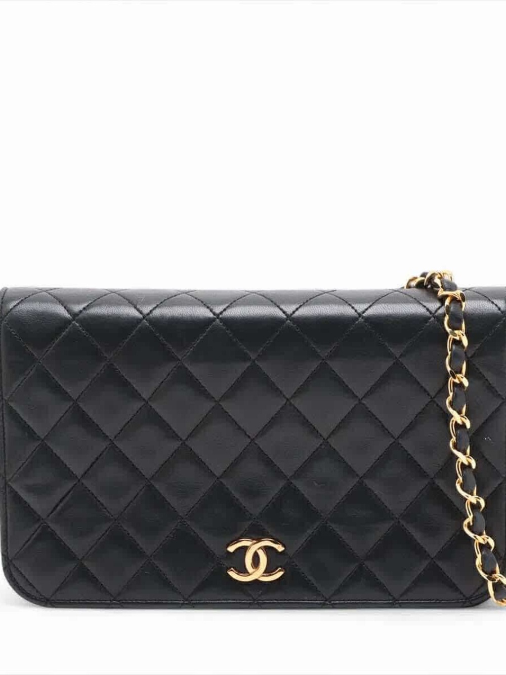 CHANEL Black Quilted Leather Shoulder Bag with Gold Chain